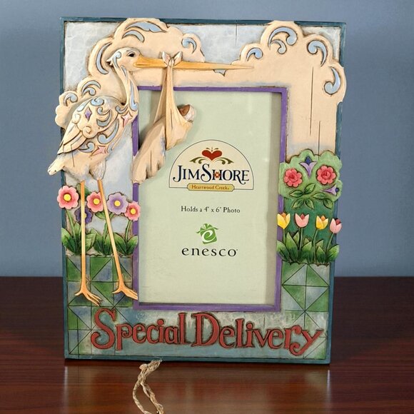 Jim Shore "Special Delivery" Frame 9” Stork Baby Picture 4" x 6" photo - Picture 1 of 12